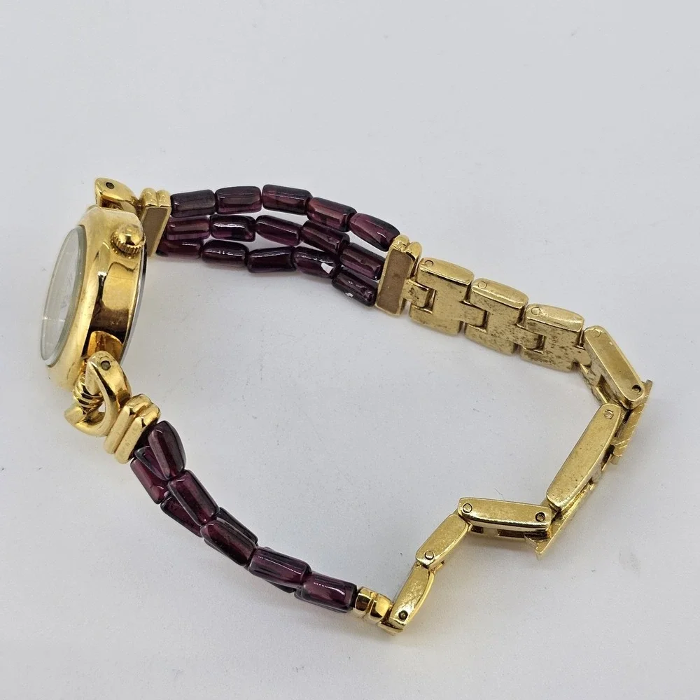 Women's Analog Watch‎ 25MM Light Yellow Dial Gold Purple Bands 6.75